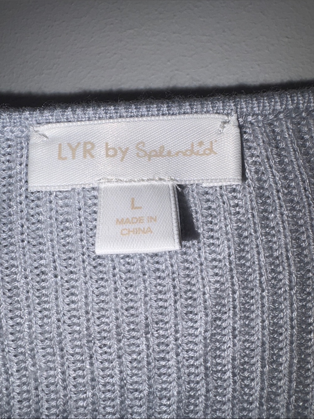 LYR by Splendid Cashmere Blend Rib Knit Wrap Sweater Blue Draped Surplice Top L - Picture 5 of 7